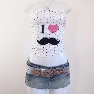 2010s i heart mustache polka dot tube top bandeau xs/s
